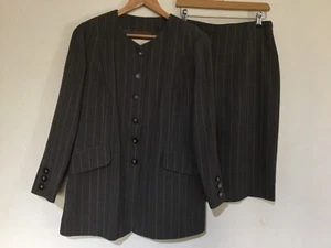 Traje Falda Aquascutum 100% Lana Forrada Gris Rayas Talla M - Imagen 1 de 9