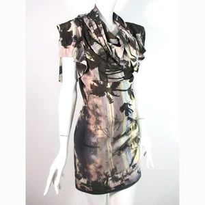 STUNNING WOMENS ALL SAINTS PALM NAMI DRESS SILK SCREEN PRINT 8 WATERCOLOUR BLACK - Picture 1 of 13