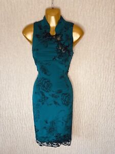 Exquisite Karen Millen Jade Silk Oriental Mandarin Dress UK12 Stunning