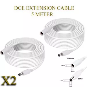 DC 12V Power Adapter 5M Pack of 2 Extension Cable 5.5*2.1mm Male Female Cord - Picture 1 of 11