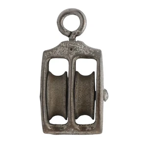 Vintage 2.625 in. Double Wheel Gray Steel Pulley - Picture 1 of 3