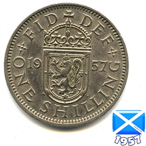 A SCOTTISH 1957 ELIZABETH II ONE SHILLING 1s coin, 68 Years Old! - Picture 1 of 2