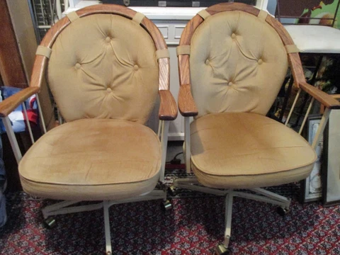DOUGLAS FURNITURE Mid Century Modern Metal & Oak Swivel Castor Chairs Pr. of 2 Cover