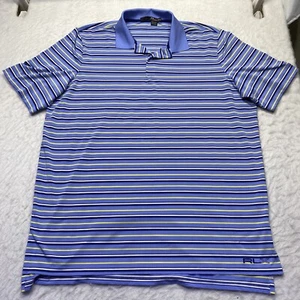 RLX Golf Shirt Ralph Lauren Polo Men XL Blue Yellow Stripe Polyester Wicking - Picture 1 of 7