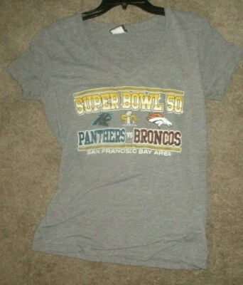 CAMISETA OFICIAL DEL EQUIPO DE LA NFL MUJER SUPERBOWL 50 GRIS TALLA M-ENVÍO GRATUITO Foto 1 de 3