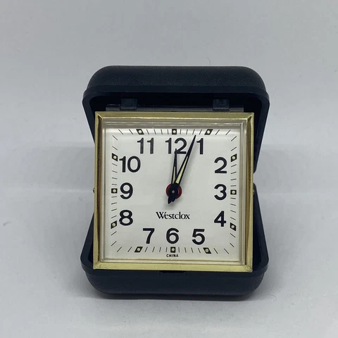 Vintage Westclox Travel Alarm Clock Mechanical Compact Black Cover