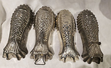 4 vintage Metal Fish Primitive Decor Metal Tin Jello Mold W. GERMANY  FRANCE