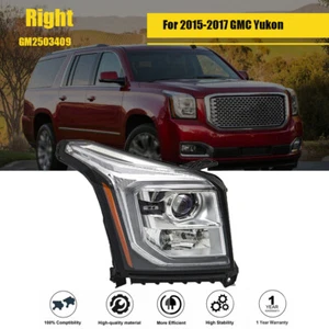 Single Right Side Fit For 2015-17 GMC Yukon Headlight Replacement Chrome Clear - Foto 1 di 12
