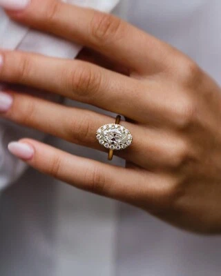 4.00 Carat Antique Moval Cut Moissanite Halo Ring, Engagement Ring, Wedding Ring - Image 1 of 4