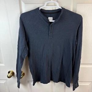 Camicia uomo straccio e osso manica lunga Henley blu grande L cotone - Foto 1 di 3