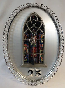 25th Anniversary Religious Gift Cathedral Window With Cross Framed 3D Creed Vtg - Picture 1 of 9