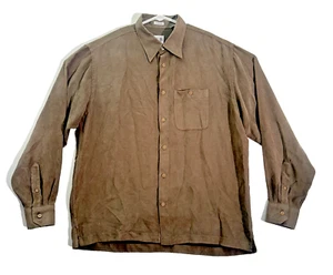 Vintage Geoffrey Beene Shirt L Mens Micro Suede Long Sleeve Olive Green.    E - Picture 1 of 4