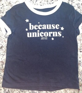 Girls Size 6 Black Cute Short Sleeve Shirt / Top by Justice ~ "Because Unicorns" - Picture 1 of 2
