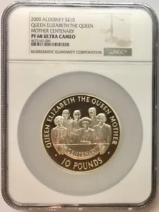 2000 Alderney Silver 10 Pounds Queen Mother Centenary NGC PF68 UC - Picture 1 of 6