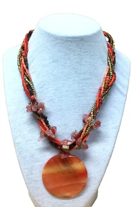 Collar Vintage 16" Naranja Multi Hilo Semilla Cuentas con Colgante Concha - Imagen 1 de 3