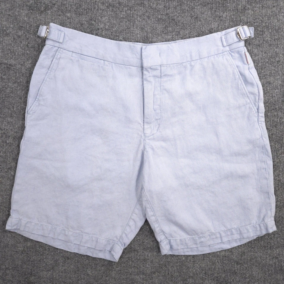 Pantalones Cortos Orlebar Marrón Norwich Lino Para Hombre 30 Azul Claro Chinos 8" Entrepierna Preppy Foto 1 de 4