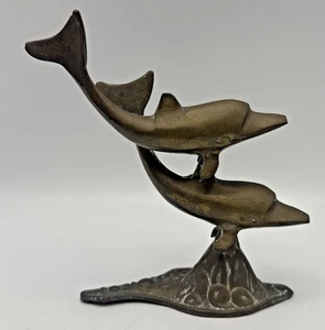 Scultura Statua Delfini Doppio Gioco in Ottone 5"-6" H - Foto 1 di 18