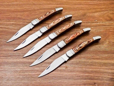 Lote de 5 PIEZAS NAVAJAS DE BOLSILLO PERSONALIZADAS HECHAS A MANO ACERO DAMASCO, CUCHILLO PLEGABLE, 6461 Foto 1 de 4