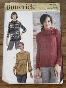 Butterick B6857 Pullover Top w Fold-Over Turtleneck Shaped Hem Sz XS-XXL UNCUT - Picture 1 of 2