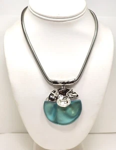 ALEXIS BITTAR  TEAL LUCITE SEA FOAM PENDANT NECKLACE RHODIUM PLATED CHAIN - Picture 1 of 10