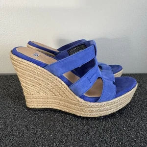 UGG Tawnie Blue Suede Open Toe Platform Espadrille Wedge Sandal Heels Size 7 - Picture 1 of 13