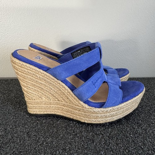 Sandalo UGG Tawnie blu scamosciato punta aperta plateau espadrillas zeppa tacco misura 7