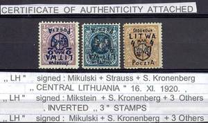 VERY RARE - ,, CENTRAL LITHUANIA '' ,,INVERTED '' ( 3 ) STAMPS 1920. - Picture 1 of 12