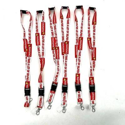 NWT Set Of 6 Red White Warning I Take A Lot Of Selfies Lanyard Necklaces Party Foto 1 de 2