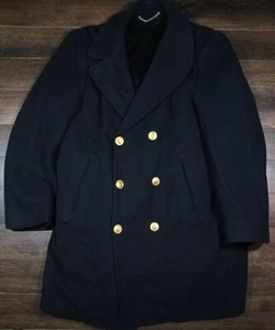 US Marine Academy Wool Double Breasted Peacoat Coat Mens SZ 38 Medium Gold - Picture 1 of 5