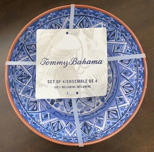 X4 TOMMY BAHAMA NEW!!! MELAMINE 8” Bowls Blue Spanish Tile Medallion Lightweight - Picture 1 of 4
