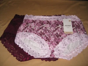JOCKEY - PARISIENNE COTTON FULL BRIEF TWO PACK Pink Floral /Burgundy Sz 10-20 - Picture 1 of 1