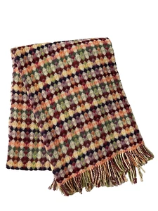 MISSONI BLANKET - WOOL - DIAMOND WEAVE -ORANGE, BEIGE & GREEN MIX - Picture 1 of 7