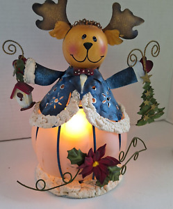 Moose Raindeer Candle Holder Tea Light Metal Art Winter Holiday Christmas