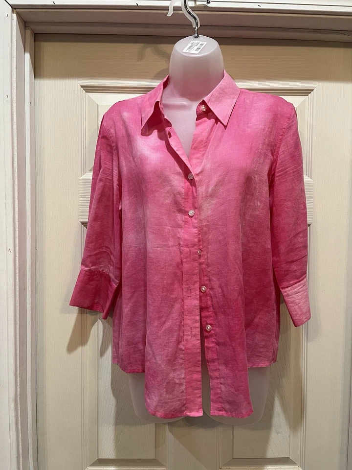 Jamaica Bay Pink Women's Top Blouse Collared Short Sleeve Button Up Size PL - Image 1 of 4