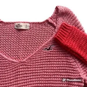 Hollister Women’s Small Bright Coral And Peach Ombré Chunky 100% Cotton Sweater - Picture 1 of 11