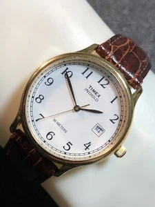 Vintage Timex Indiglo Men 36mm Watch Gold Tone Time Wristwatch WR30M New Bat - Picture 1 of 24