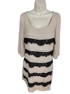 WOMENS LIPSY UK 10 BLUSH 3/4 SLEEVE LAYERED LACE TRIM OCCASION PARTY MINI DRESS - Picture 1 of 4