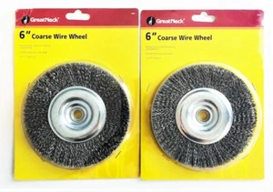 2 GREAT NECK 6" COARSE STEEL WIRE WHEEL BRUSHES FOR BENCH GRINDER 5/8 1/2 ARBOR - Picture 1 of 3