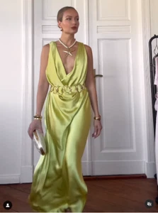 ZARA BNWT 2025. YELLOW LIME VISCOSE FLOWING SATIN DRESS COWL NECK. 3067/381/520 - Picture 1 of 12