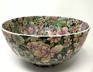 Asian Traditional Famille Rose Noire Mille Fleur Decorative Bowl Unmarked 10" - Picture 1 of 5