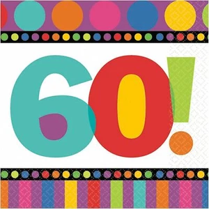 60th Birthday Dots & Stripes Polka Over the Hill Party Paper Beverage Napkins - Picture 1 of 1