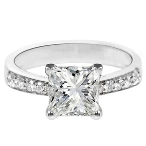 14KT White Gold 2.00Ct D/VVS1 Princess Shape Solitaire With Accents Women's Ring - Picture 1 of 6