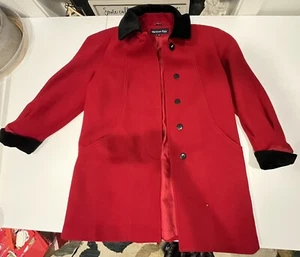 Herman Kay Womens Coat Size 10 Red and Black Wool Hidden Button Up Collared - Picture 1 of 8