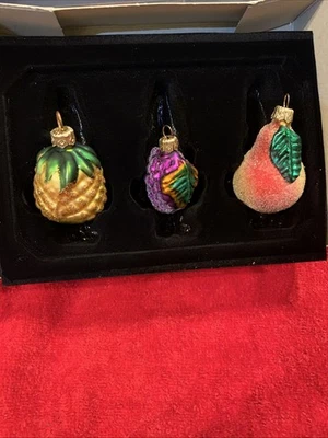 Juego de 3 adornos navideños vintage de vidrio soplado de frutas hechos en Polonia Foto 1 de 4
