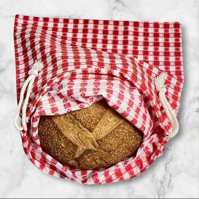 Красно-белый клетчатый хлопковый льняной мешок для хранения хлеба закваски ручной работы - Изображение 1 из 4