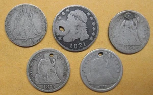 Lot of 5 Damaged Silver Dimes Take a Look Free Shipping - Picture 1 of 2