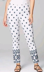 J. Jill Essential Cotton Stretch Pull on Pants Geometric Print White 14 Spring - Picture 1 of 15