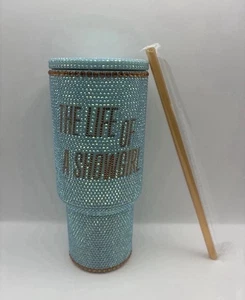 New Taylor Swift Life Showgirl TLOAS Crystal Blue Green Tumbler Cup Set Box - Picture 1 of 2
