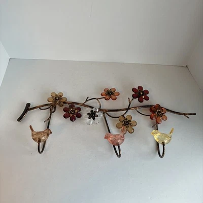 Ganchos de parede Lucite Flowers pássaros metal rack de joias núcleo de casa de campo retrô - Imagem 1 de 4