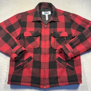 Vintage Y2K Old Navy Men's Red Black Buffalo Plaid Recycled Wool Blend Jacket M - Picture 1 of 6